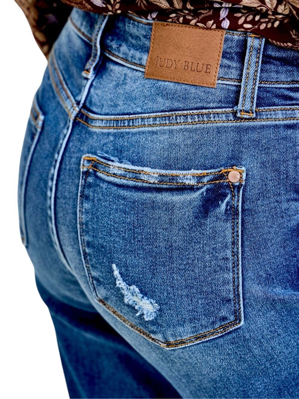 Judy Blue Dad Jeans Dark Wash Distressed Raw Hem Mid Rise Relaxed Straight NWT - Picture 9 of 15